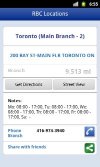 RBC locations in list view