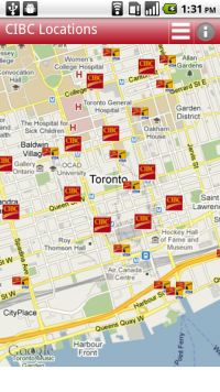 CIBC locations in map view